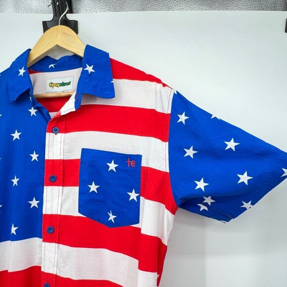 Tipsy Elves American Flag Shirt Men’s Size Medium USA Button Down Patriotic - Picture 4 of 8